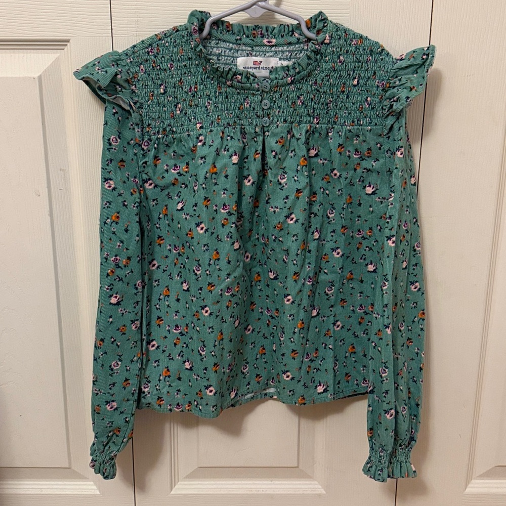 NWOT Vineyard Vines green Floral babydoll top size small